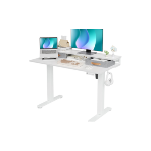 Electric Standing Desk with Drawers and Storage Shelf